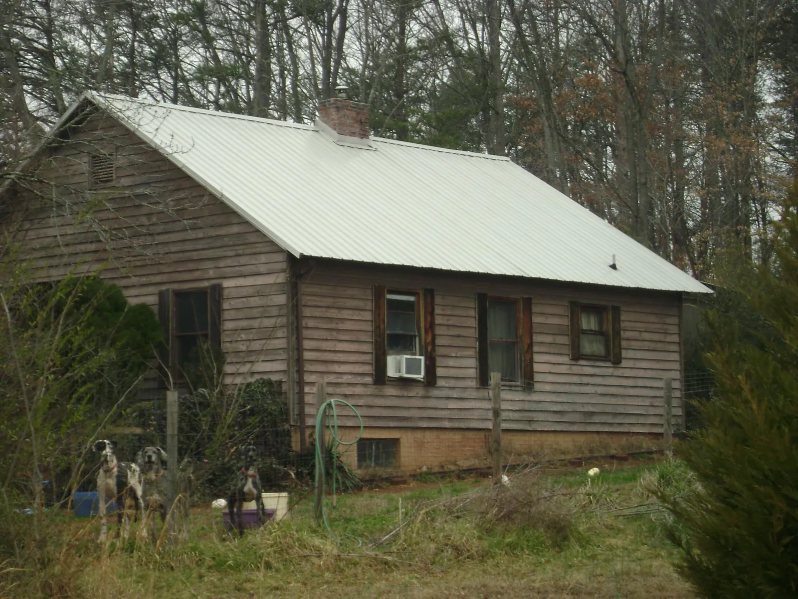 White metal roof on an old wood sided farmhouse, from a Asphalt Shingle Roof Repair job in Enterprise